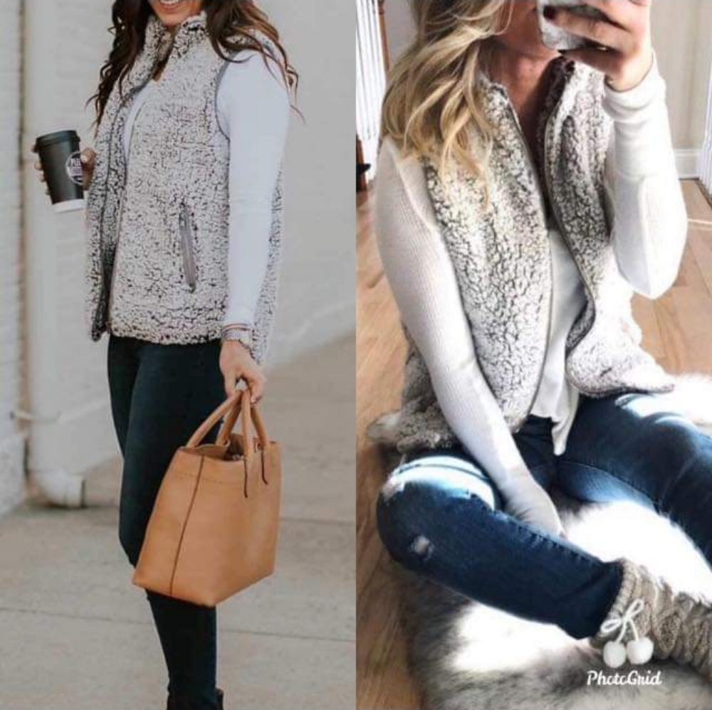 Sherpa fur fleece zip down plush jacket